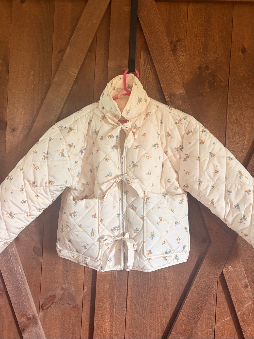 No Boundaries Cream Quilted Floral Puffer Jacket